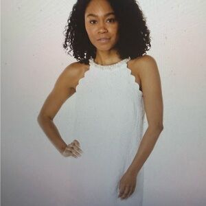 Lilly Pulitzer, NWT, elegant White Scalloped Dress with pearled neckline, size S